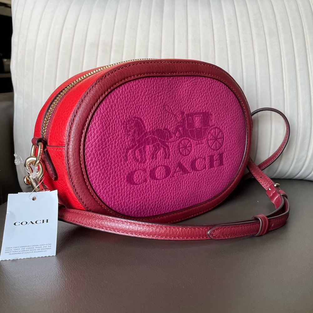 Colorblock Pebble Leather Horse & Carriage Crossbody Bag | Bright Violet/Multi